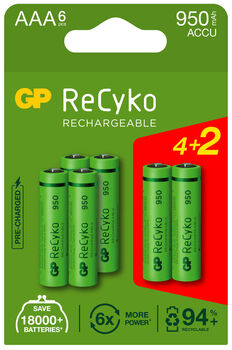 GP Batterier Recyko 4+2 AAA Genopladelige Batterier