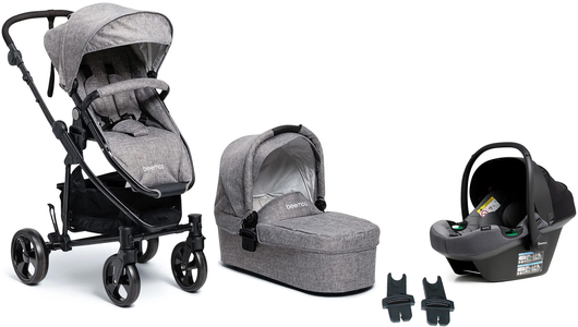 Beemoo Flexi Travel 3 Duovogn inkl. Route i-Size Autostol Baby, Grey Melange/Mineral Grey