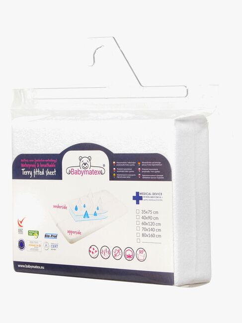 BabyMatex Frotte Vandtæt Stræklagen til Tremmeseng 40 x 90 cm, Hvid