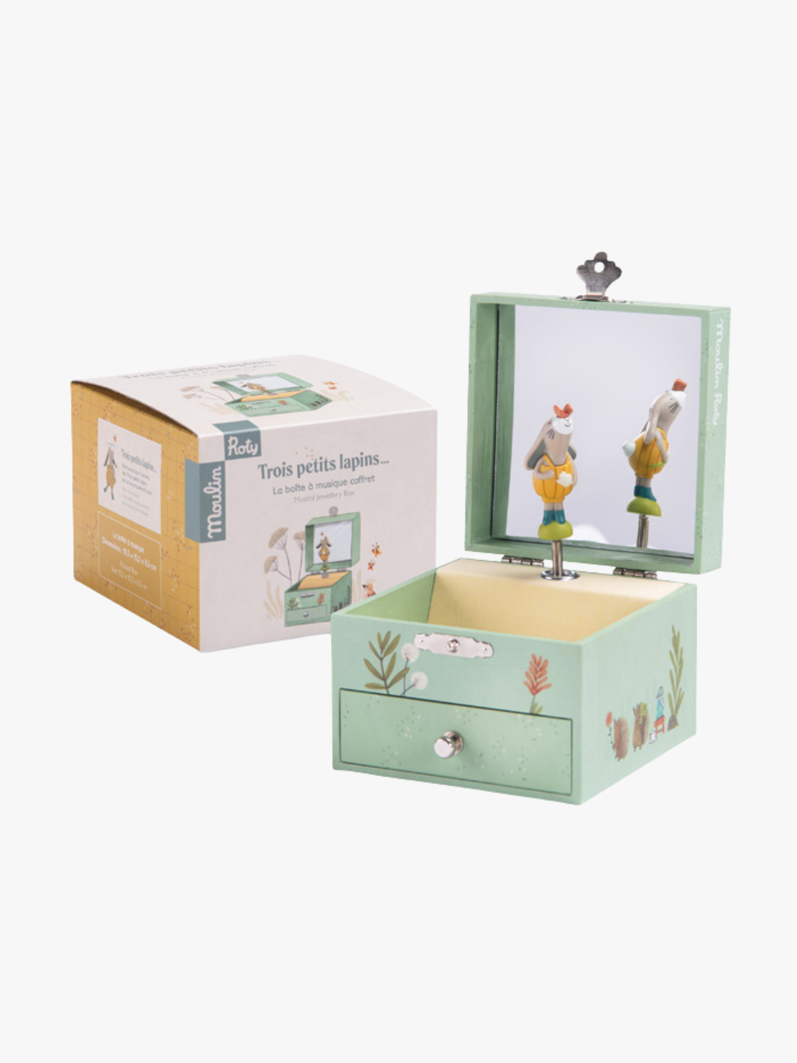 Moulin Roty Musikalsk smykkeskrin Trois Petits Lapins, Grøn