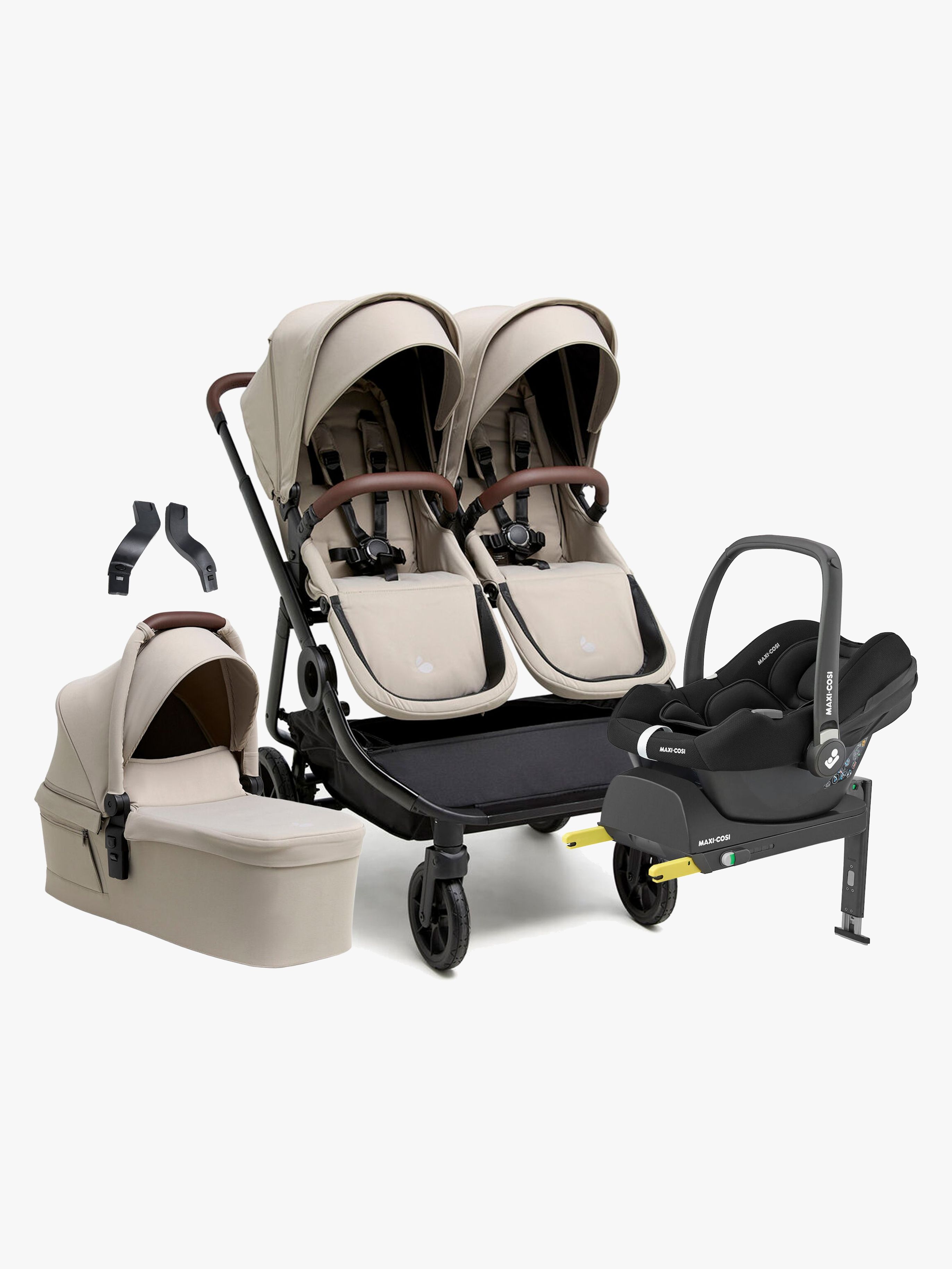 Beemoo Pro Twin 2 Søskendevogn inkl. Maxi-Cosi CabrioFix &  Base, Latte Beige
