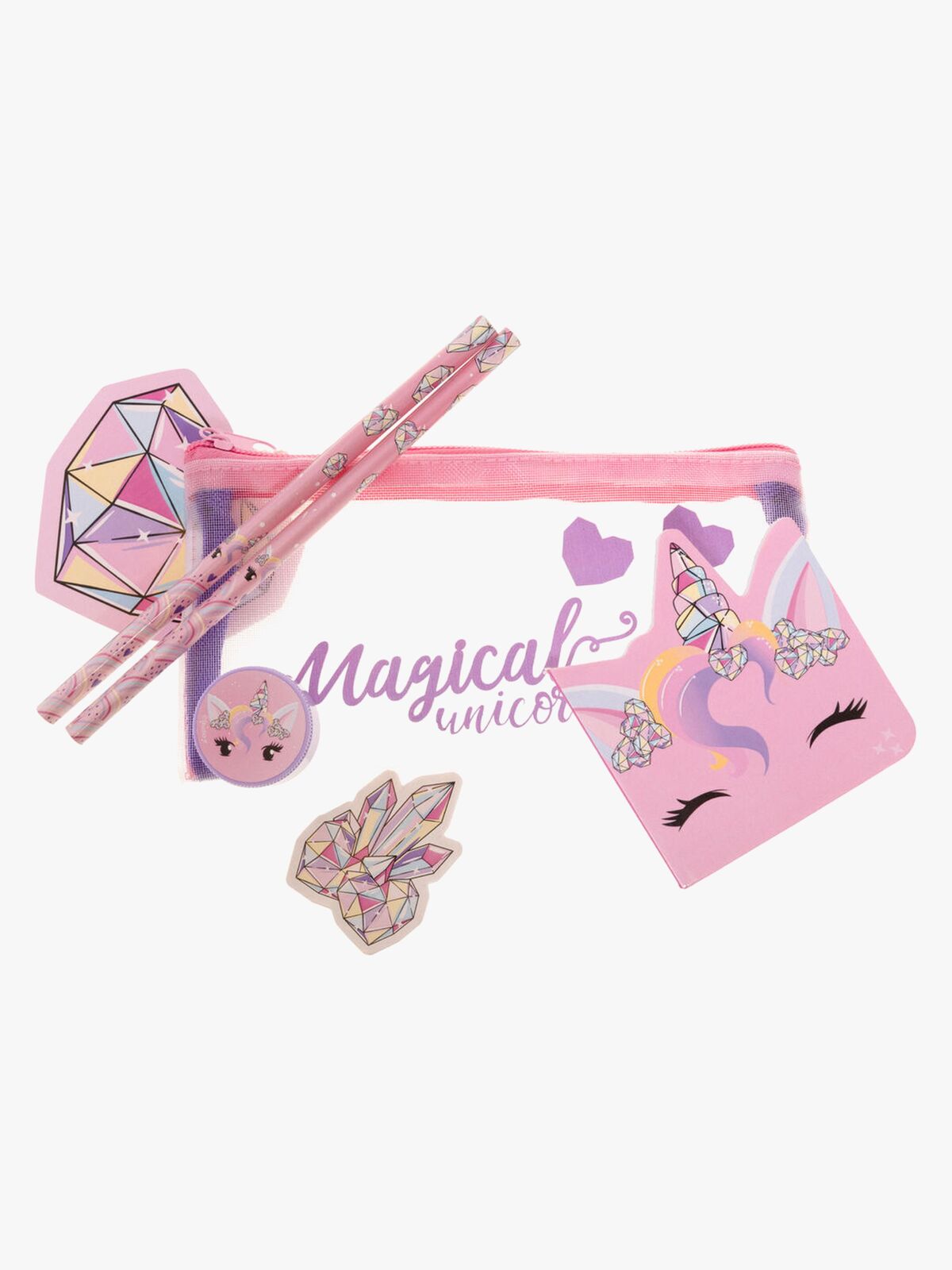 Unicorn Gems Penalhus med Skrivesæt, Pink