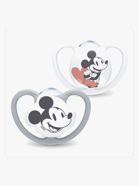 NUK Space Mickey Mouse Sut 2-pak Silikone Str. 2, Grey/White
