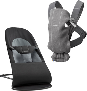 BabyBjörn Skråstol Balance Soft inkl. Bæresele Mini 3D Jersey, Black/Dark Grey
