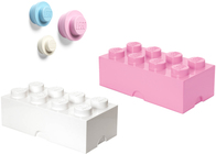LEGO Opbevaring m. Krog 3-pak, Hvid/Lyserød/Blå