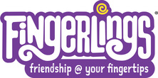 Fingerlings logo: 'friendship @ your fingertips' i lilla.